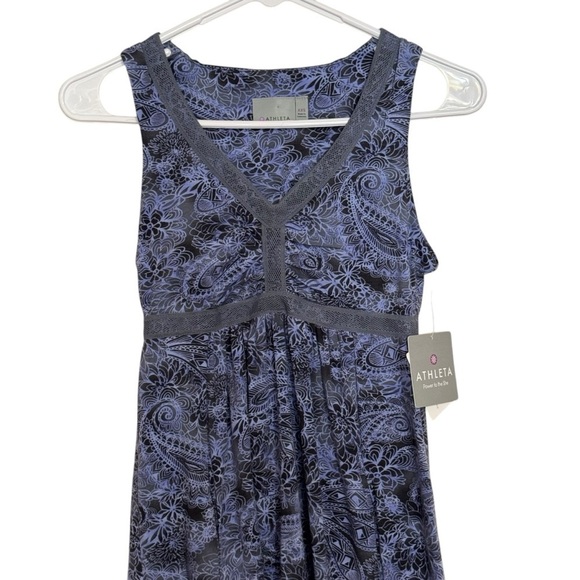 Athleta Dress Nearly Knottical Navy Blue Paisley Sleevless Athletic size XXS - Picture 2 of 9